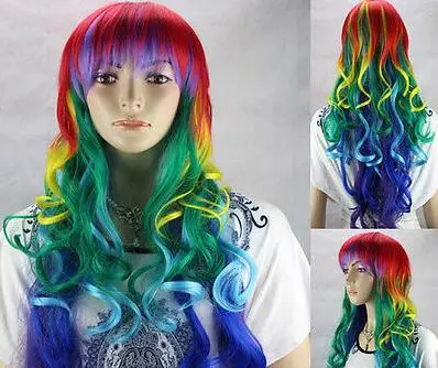 WangAA СВОБОДНЫЙ КОРАБЛЬ&gt&gt&gt&gt Новая Мода Косплей Длинные Multi Color Mix женщин Курчавый