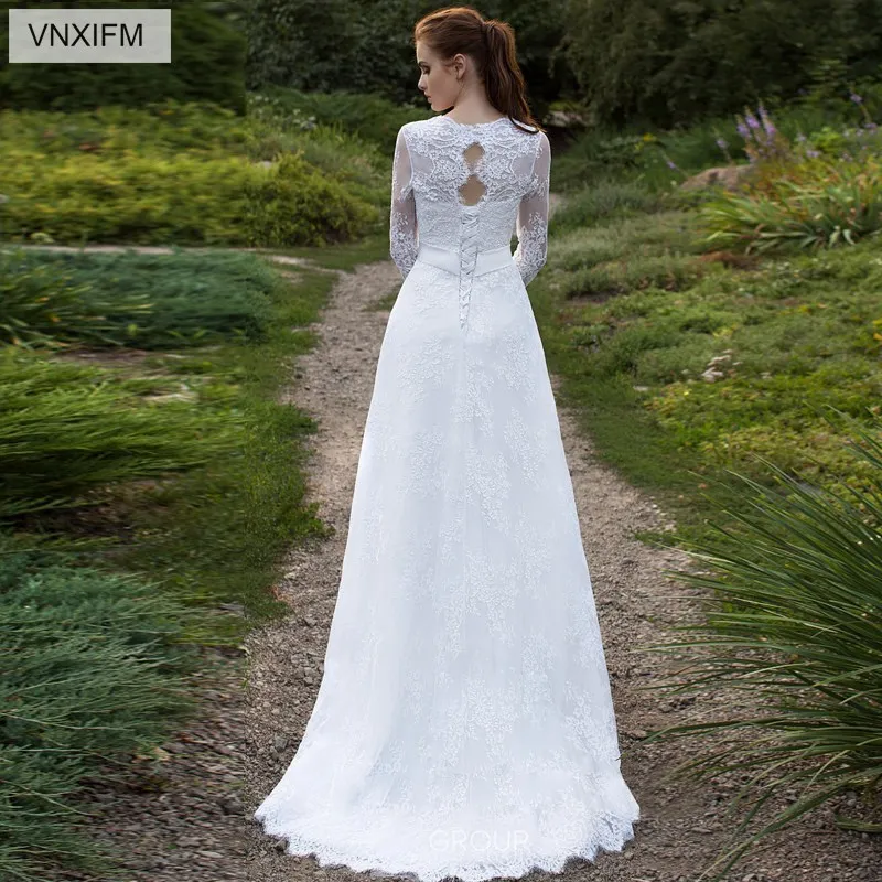 VNXIFM 2019 новые кружевные облегающие Свадебные платья с длинными рукавами коротким