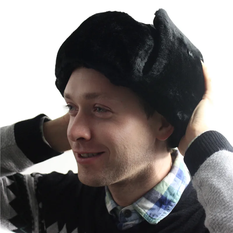Шапка ушанка из искусственного кроличьего меха|Мужские шапка-бомбер| |