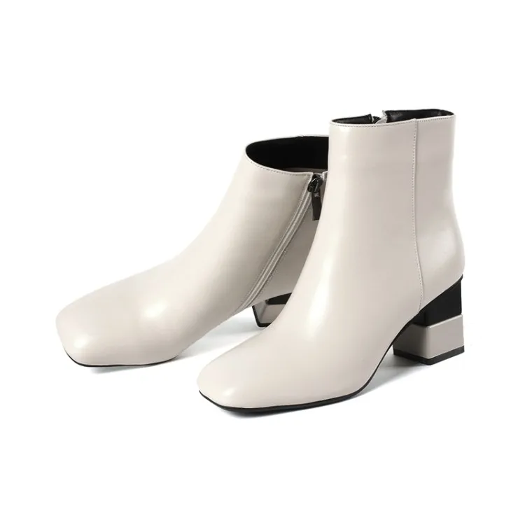 Модные Лоскутные Коренастый Обувь на высоком каблуке женские ботильоны