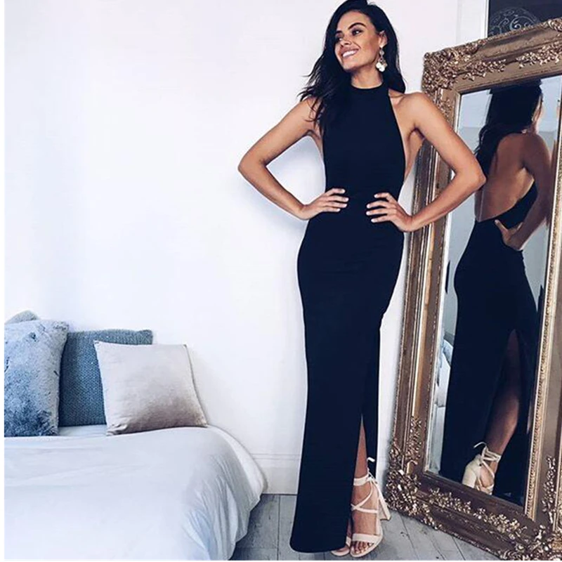 Женское платье макси летнее 2018 сексуальное облегающее с открытой спиной и