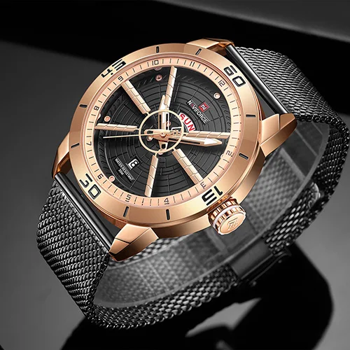 Rose Gold NAVIFORCE Модные Кварцевые спортивные часы Топ бренд Синий нержавеющая сталь повседневные водонепроницаемые наручные часы для мужчин часы Relogio Masculino - Цвет: Rose Gold