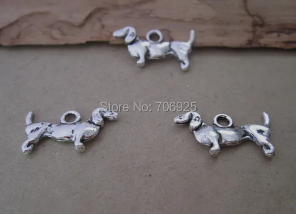 

80pcs/lot Antique silver Double sided dog necklace Charms pendant 10mmx18mm