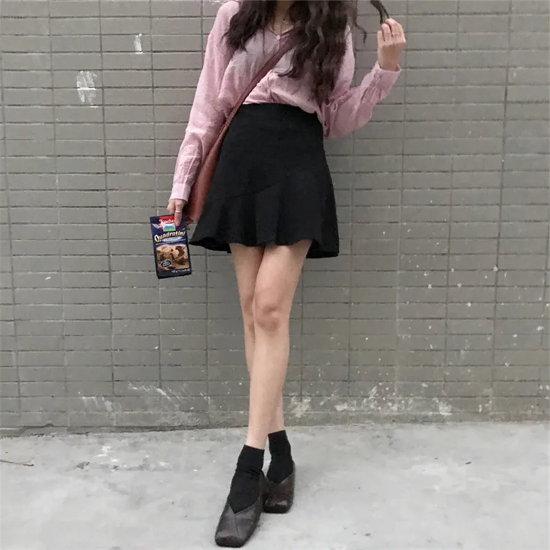 Flavor bust skirt summer 2017 female all-match high waist black slim hip a pleated causal short | Женская одежда