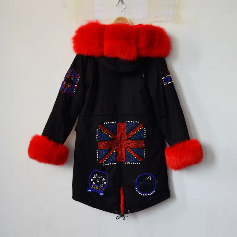 Новое поступление Черная Женская куртка с бусинами красная подкладка из