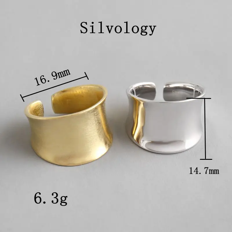 Silvology неровные глянцевые широкие матовые кольца 925 пробы серебряные высококачественные Простые Кольца для женщин модные ювелирные украшения