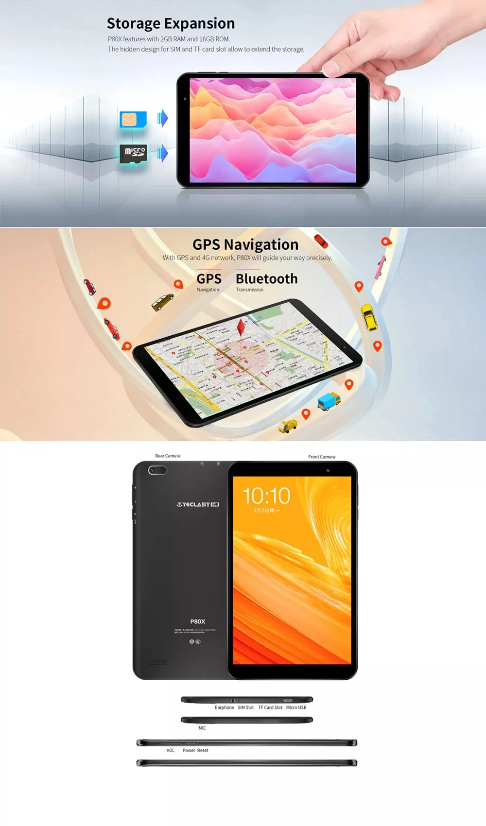 Teclast P80x 8 дюймов, с функцией звонка, планшет, PC, SC9863A Octa Core 2G Оперативная память 16G Встроенная память 1280*800 ips Android 9,0 WCDMA LTE с двумя sim-картами gps Wi-Fi