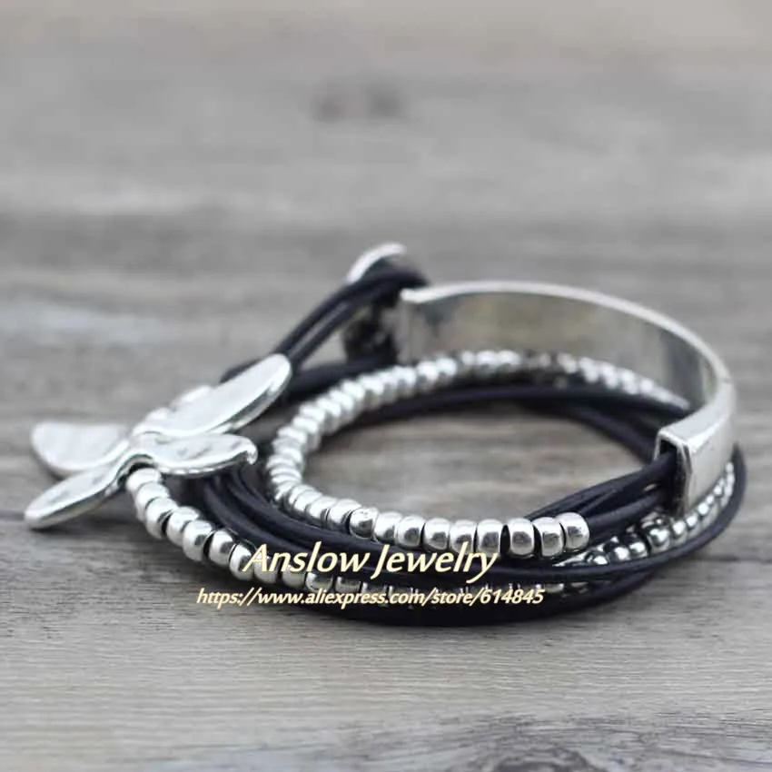 Anslow Лидер продаж Новинка Скидка модные ювелирные изделия Drongfly Wire wrap кожаные браслеты распродажа Прямая поставка подарок LOW0585LB