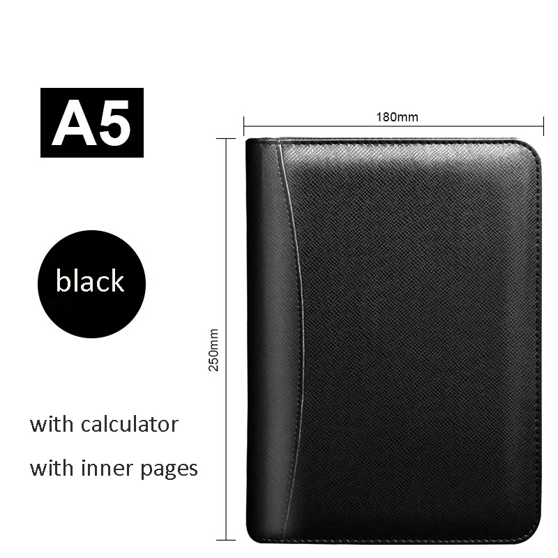 A5 black A6, A5, B5, блокнот для путешествий из искусственной кожи, ежедневник, ежедневник, ежедневная заметка, блокнот, блокнот, на молнии, с 6 кольцами, в подарок, 1086B - Цвет: A5 black