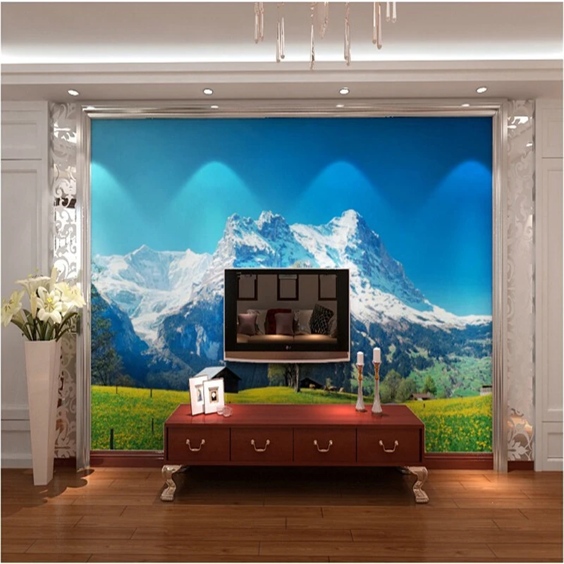 Пользовательские Современные 3D обои для гостиной ТВ натуральный снег фотография