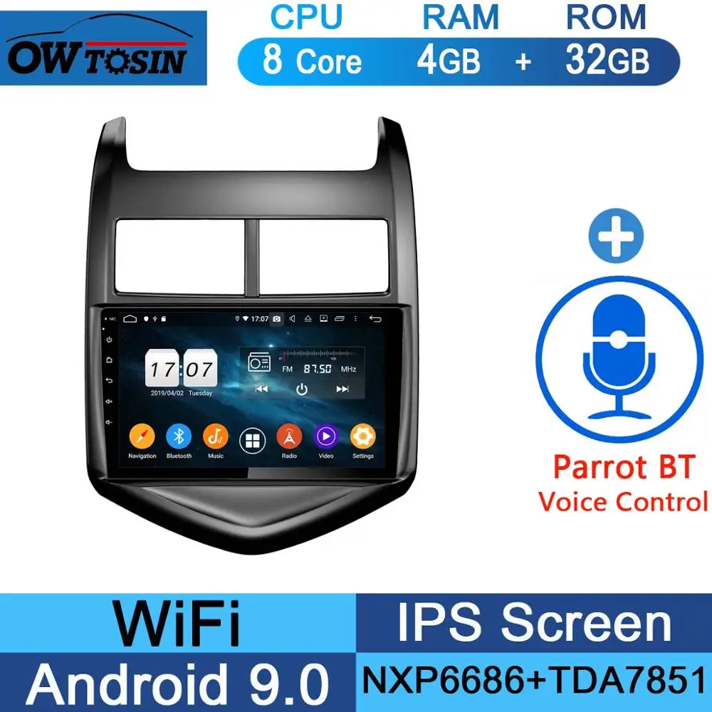 " ips 8 ядерный 4 Гб+ 64 ГБ Android 9,0 автомобильный dvd-плеер для Chevrolet Aveo Sonic 2011 2012 2013 gps Радио Стерео CarPlay Parrot BT - Цвет: 32G Parrot BT