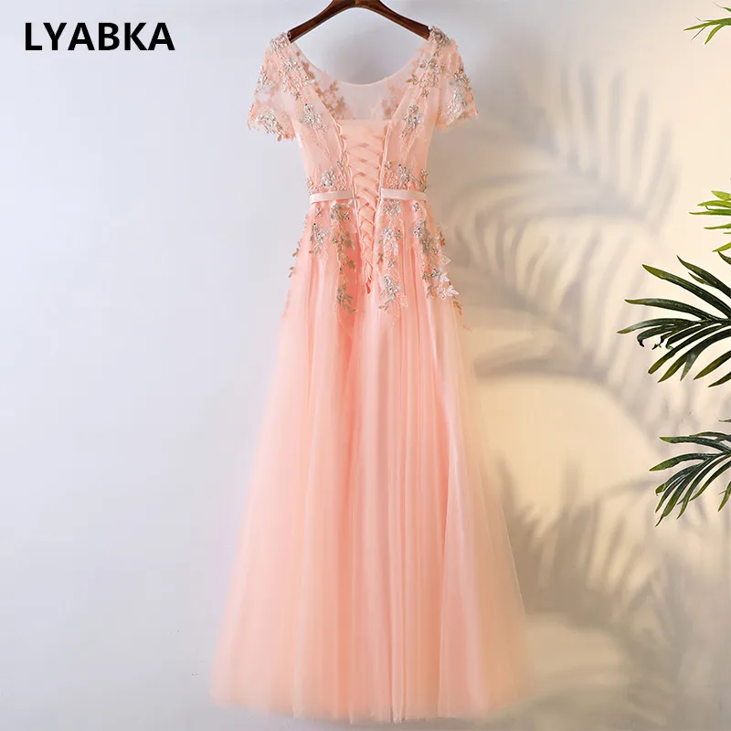 Scoop Neck Evening Dress Robe De Soiree Tulle With Appliques Dresses Short Sleeve Real Photo 2019 Vestido Festa | Свадьбы и