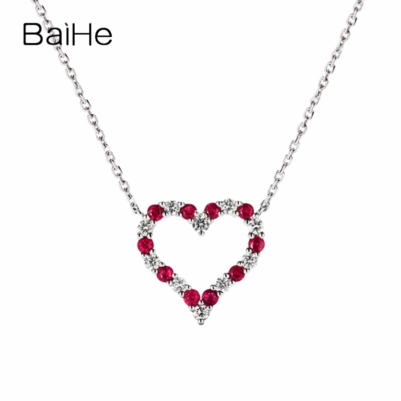

Ожерелье BAIHE из 18-каратного белого золота с натуральным Рубином в форме сердца женское ожерелье подарок на день рождения Изящные Ювелирные ...