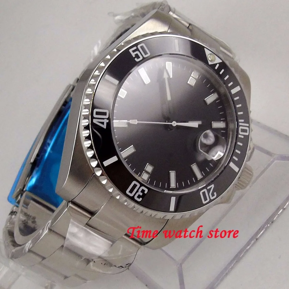 Часы мужские водонепроницаемые с сапфировым стеклом и черным циферблатом 43 мм |