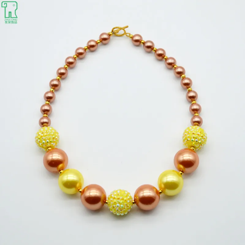 

wholesale 5PCS Kid Girls Orange Bubblegum Pearl Necklace Children Chunky Beaded Necklace New Fashion Jewelry