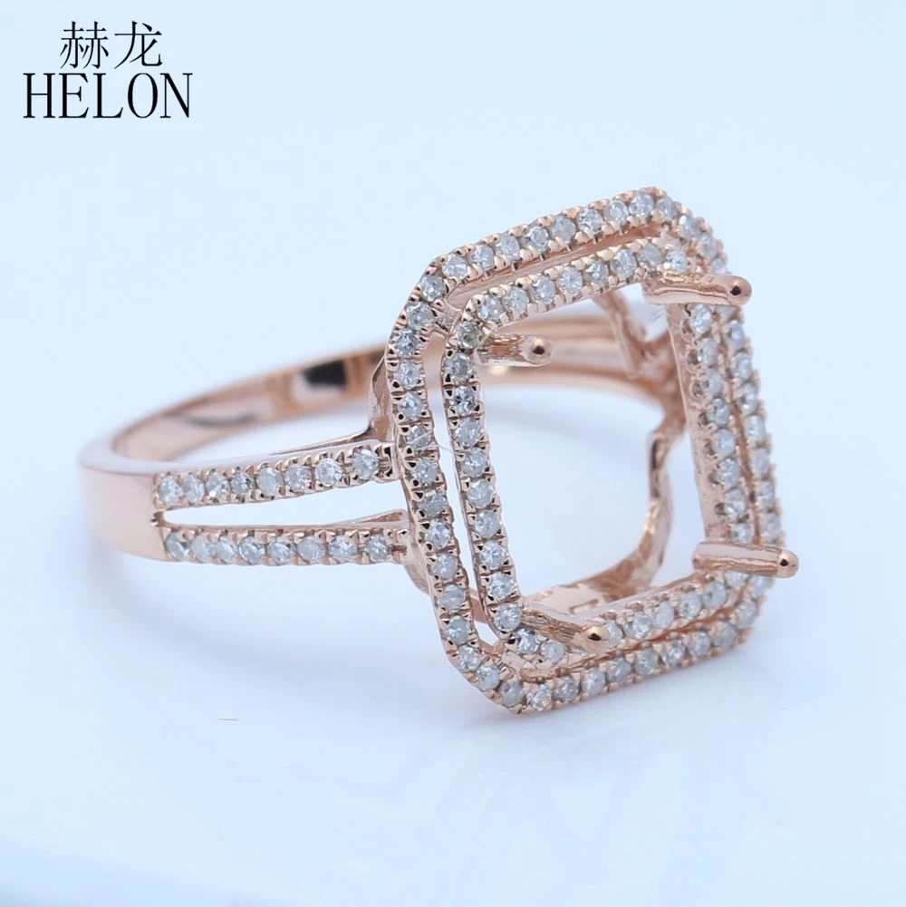 HELON Подушка 10x8 мм твердое розовое золото 14 к 0.5ct подлинные натуральные бриллианты Эмалирование Свадьба полу крепление кольцо для женщин ювелирные изделия