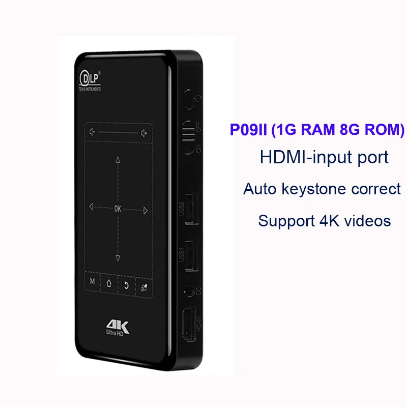 Smartldea 4K мини мобильный проектор Android 6,0, BT4.1 портативный HD проектор Beamer 5000 мАч батарея сенсорные клавиши Airplay Miracast - Цвет: P09II 1G and 8G