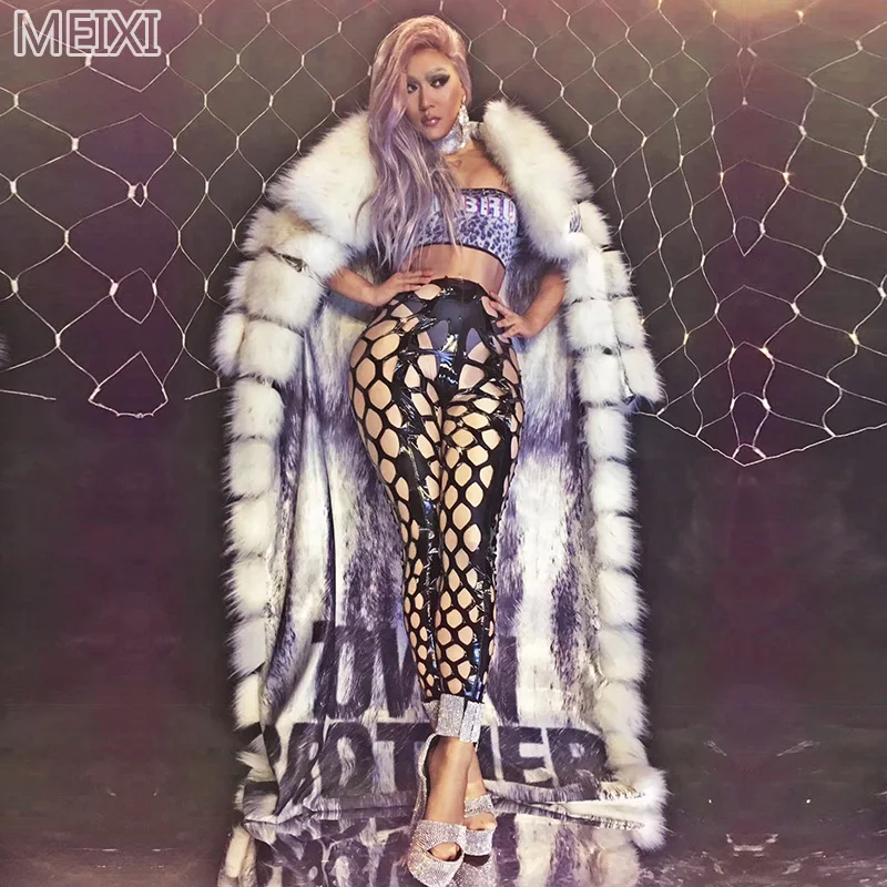 Серебряный персонализированный кожаный комбинезон с искусственным мехом