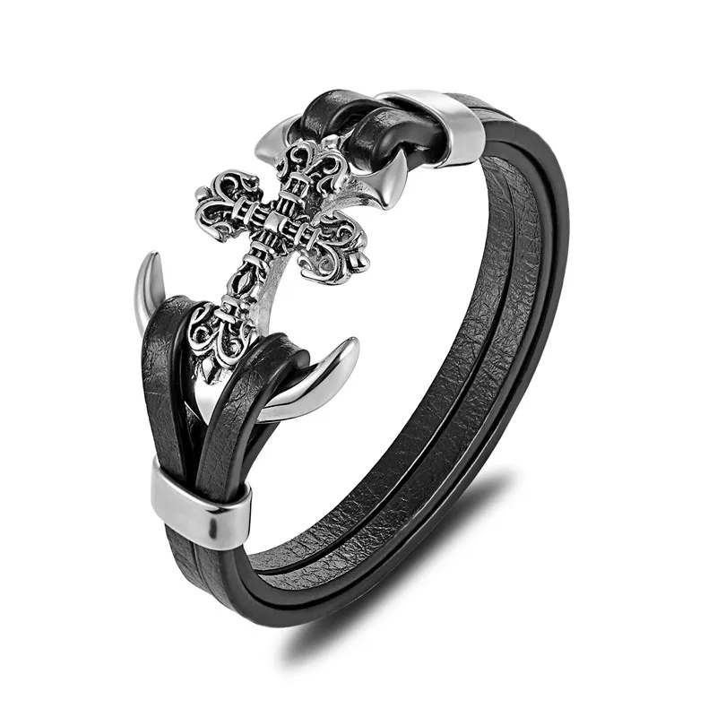 Silver Горячая Распродажа, панк стиль, якорь, браслет для мужчин и женщин, натуральная кожа, нержавеющая сталь, Череп, Орел, браслеты, роскошные ювелирные изделия - Окраска металла: Silver