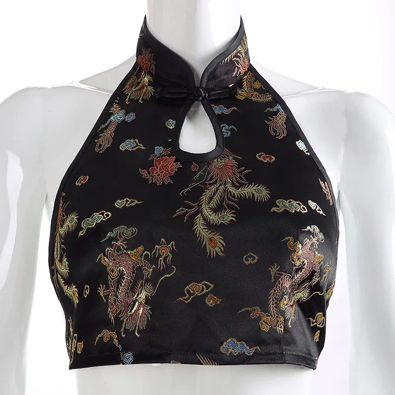 ЛИВА девушка китайский Стиль Qipao Вышивка черный бюстгальтер без косточек