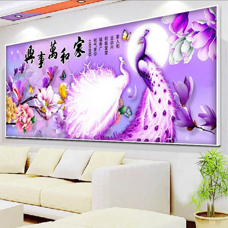QIANZEHUI Home and Everything Magnolia Peacock Embroidery Round Diamond Full rhinestone painting cross stitch needlework | Дом и сад