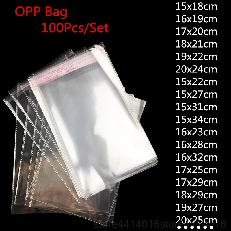 100pcs/lot 15 16 17 18 19 20CM Width Transparent Cookie Packaging Bags Self-adhesive Plastic Biscuit Bag Wedding Candy Opp Bags