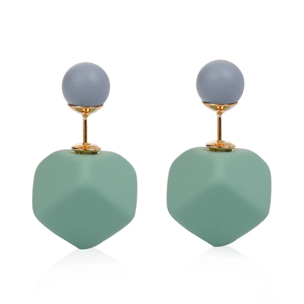 Doreen Box Двухсторонние серьги гвоздики кубический шар зеленый серый прорезиненный