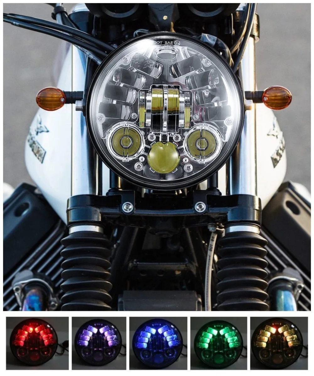 Мотоцикл мигалкой 5 3/4 &quotпроекции Daymaker 75&quot RGB светодиодный фара мигает DRL для Harley