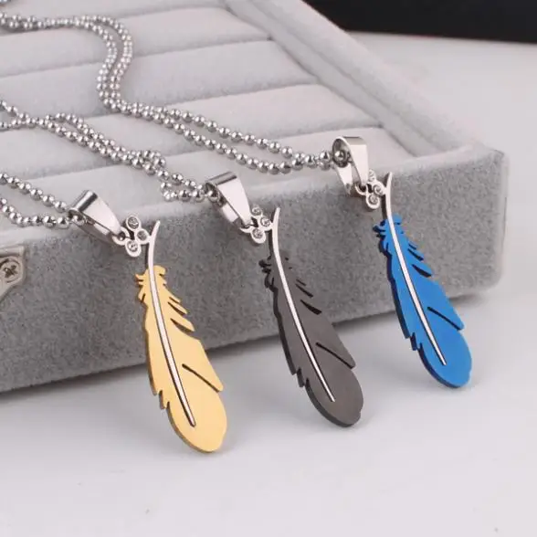 Синие золотые черные ожерелья с подвеской в виде пера цепочка из бисера мужское