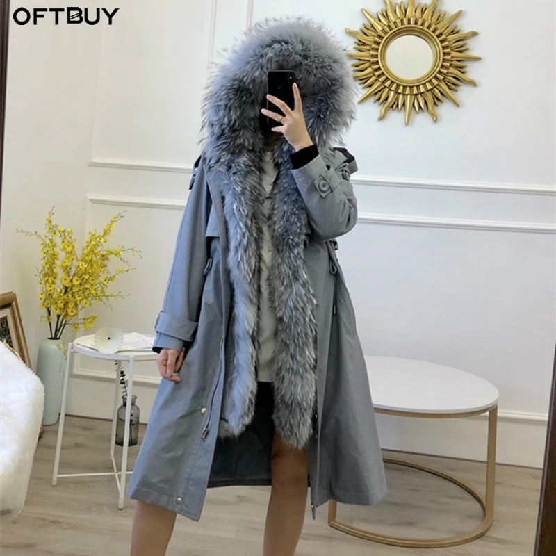 OFTBUY Водонепроницаемая парка 2019 натуральный мех пальто зимняя куртка Для женщин