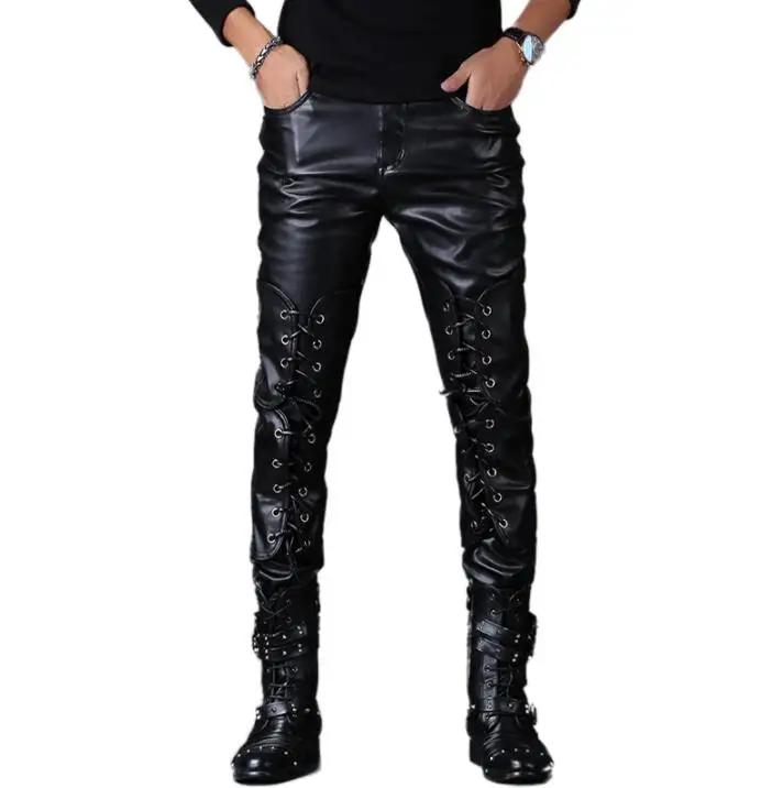 Черные мотоциклетные штаны из искусственной кожи мужские шаровары