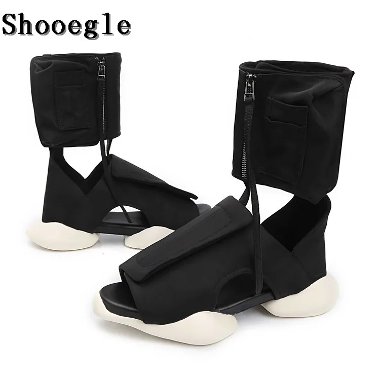 SHOOEGLE/летние модные мужские рыцарские сапоги для подиума Черные удобные сандалии