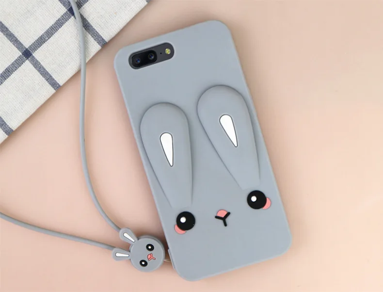 Grey Мультяшный чехол сo шнуром для Oneplus 3 5 5 T чехол мягкий TPU силиконовый чехол-накладка Бампер Защитный ковер - Цвет: Grey