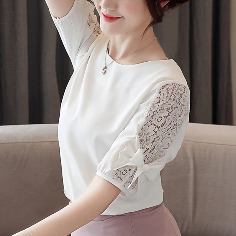 Модные женские топы и блузки 2020 женская блузка с коротким рукавом бантом рубашка