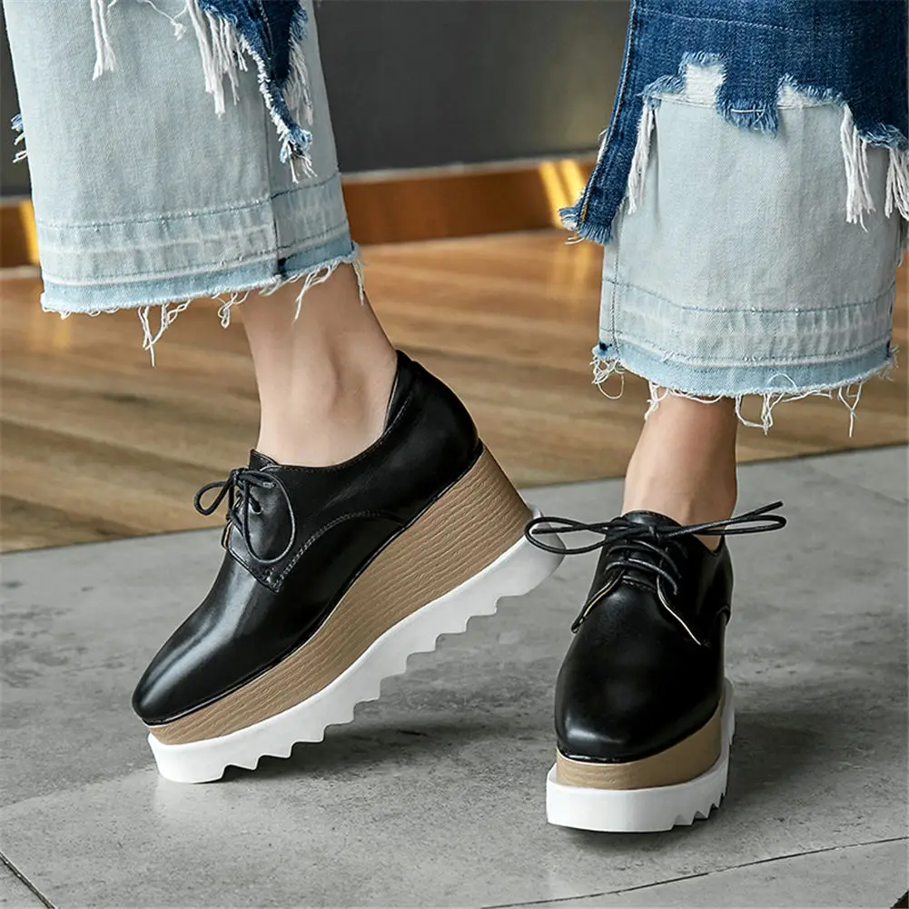 

DORATASIA Brand Top Quality Big Size 42 Cow Genuine Leather Flat Platform Women Shoes Girls Shoelaces Leisure Shoes Woman Flats