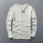 Футболка мужская с длинными рукавами, чистый хлопок, круглый вырез, удобная и дышащая рубашка с пуговицами, осень, 100%