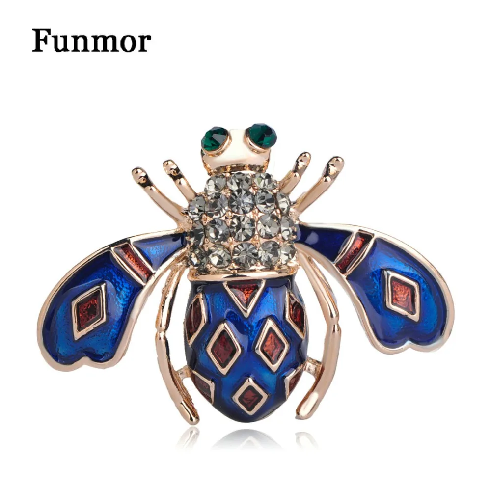 

FUNMOR Blue Enamel Cute Bee Insect Brooches Gold Color Crystal Women Kids Brooch Corsage Hijab Pins Coat Shirt Accessories Badge