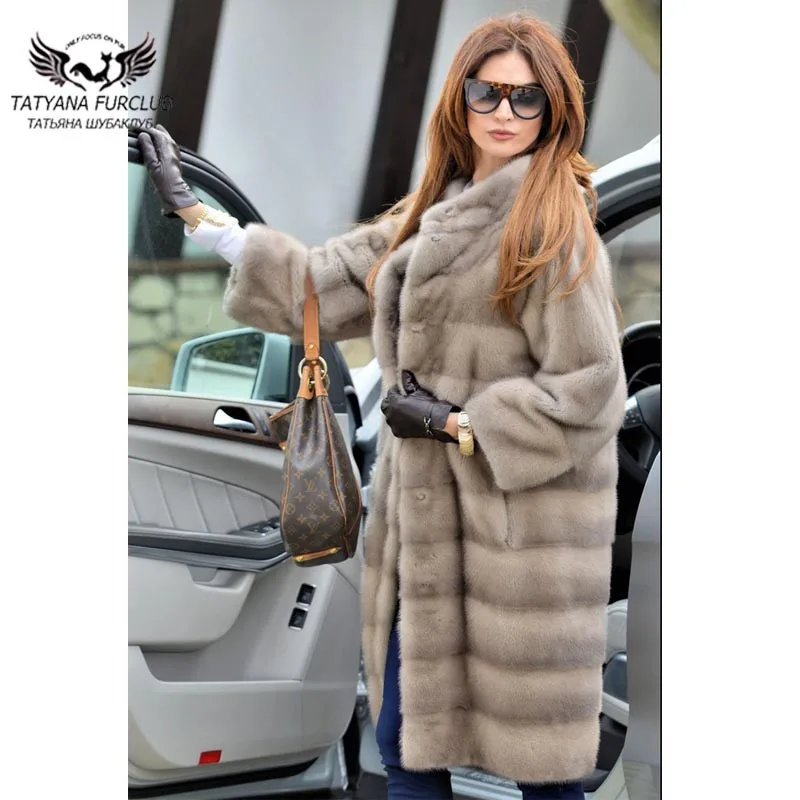 

2021 New Real Mink Fur Coats Women Trend 100cm Long Fashion Luxury Outwear Whole Skin Mink Fur Coat Stand Collar Fur Overcoats