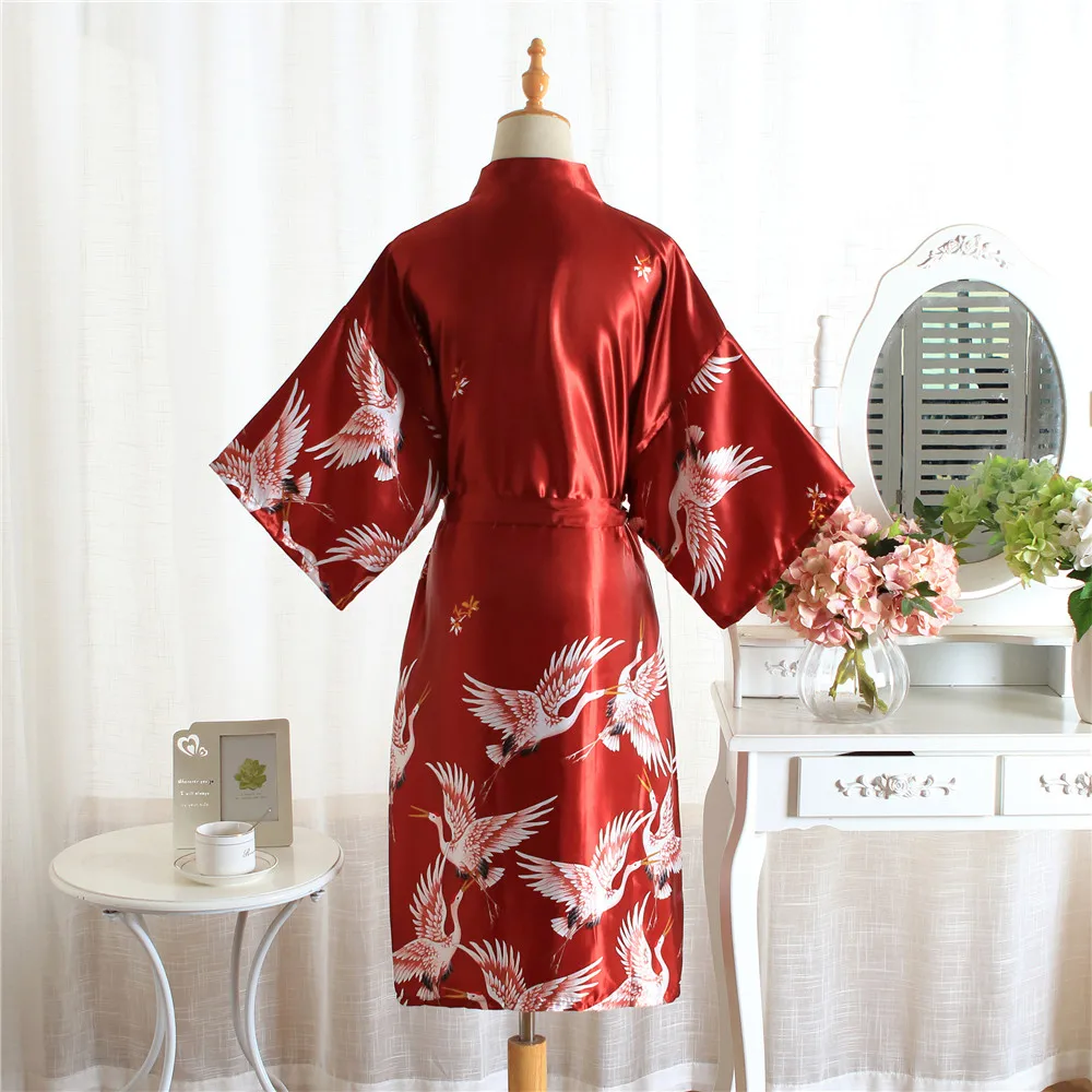 Women Casual Yukata Robe Rayon Satin Sleepwear Nightgown Summer Kimono Bathrobe Sexy Wedding Bride Bridesmaid Dressing Gown | Женская