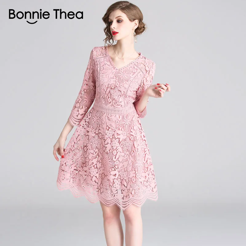 Женское винтажное платье bonnie thea розовое кружевное на весну 2019 | Женская одежда