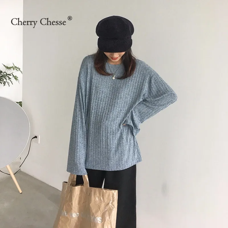 Cherry Chesse Harajuku Для женщин трикотажная футболка с длинными рукавами и круглым