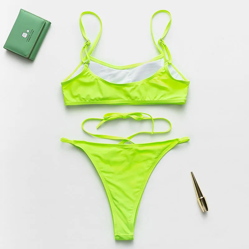 Peachtan Neon green бикини микро сексуальный леопардовый купальник женский пуш-ап купальник бандо женский купальный костюм biquini лето