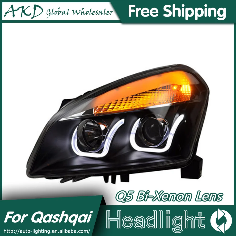 AKD автомобильный Стайлинг для Nissan Qashqai фары 2009- Qashqai светодиодный фары светодиодные фары дневного света Биксеноновые линзы Высокий Низкий Луч парковки