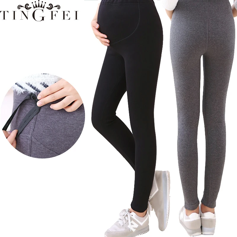 

TINGFEI Women's Plus Velvet Winter Trousers Keep Warm Solid Pants High Waist Belly Support Maternity Leggings for Pregnant