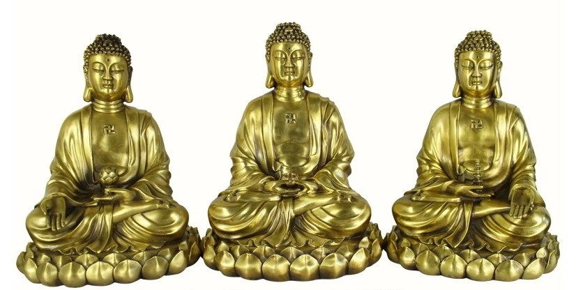 10 китайский латунный медный три Amitabha Шакьямуни татхагата сидеть Лотос Будда