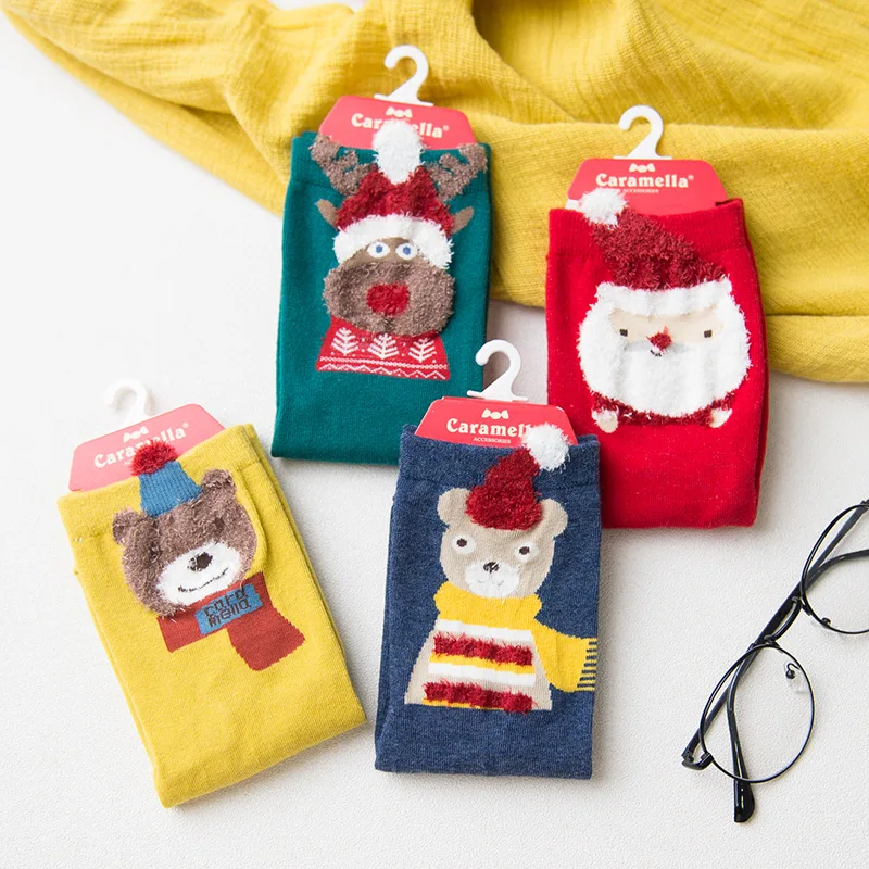 

Caramella winter New Women's Cotton Casual Socks Ladies Female Girl Men Christmas Gift Hosiery Red Santa Claus Sock