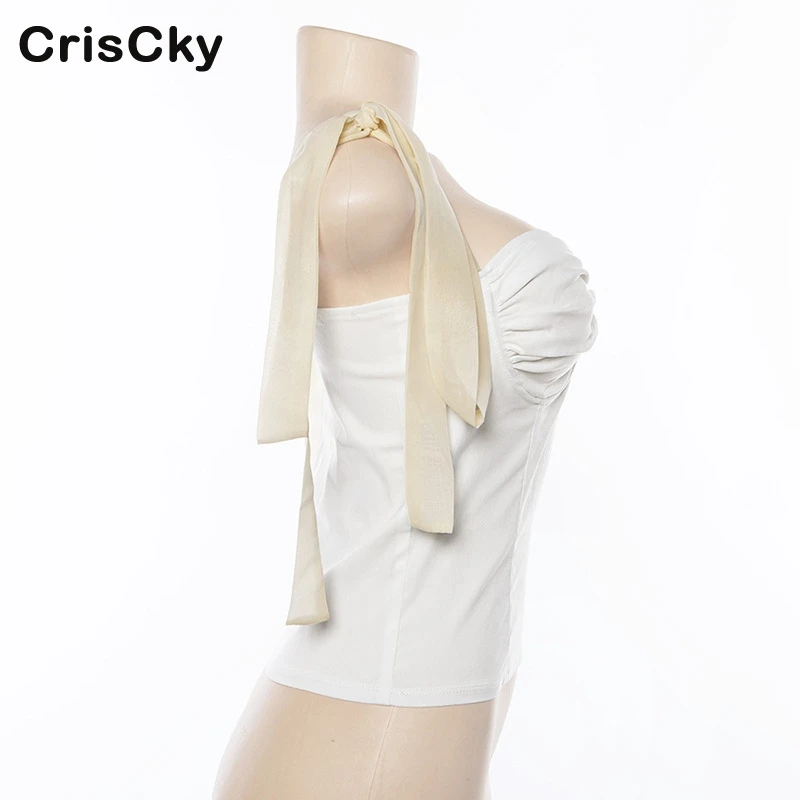 CRISCKY/2019 летние женские пикантные Клубные топы на бретелях без рукавов с бантом