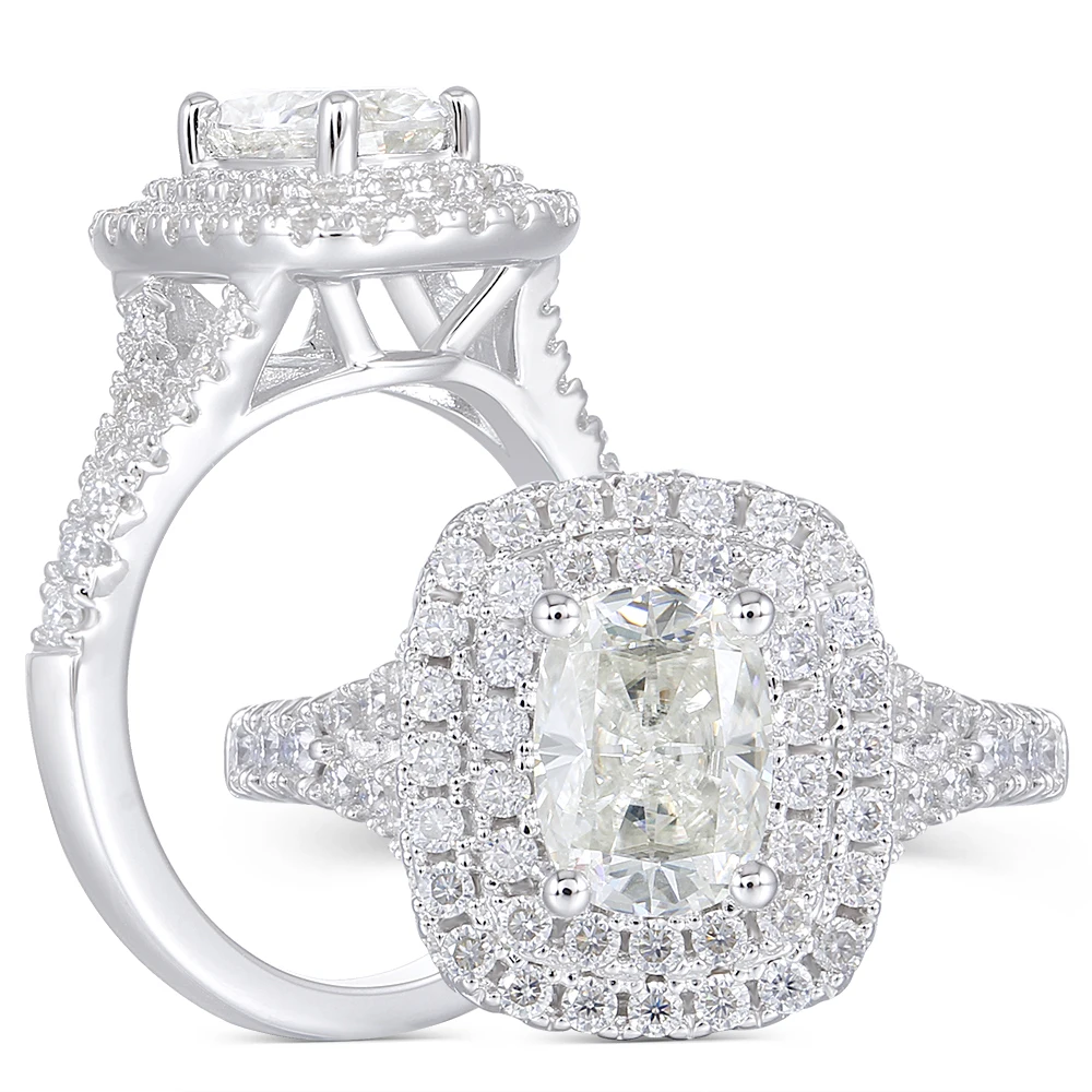 DovEggs стерлингового серебра 925 центр 1ct 5*7 мм Подушка HI color Moissanite вечерние обручальное кольцо с камнем с акцентами