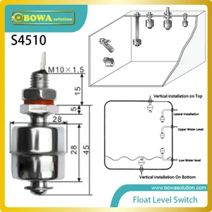 Stainless Steel Float Level Switches with an electrical contact output at a specific liquid level replace DWYER switches