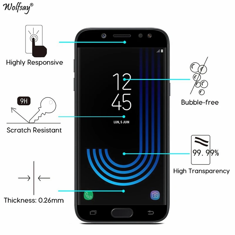 Wolfsay 2 шт. для Samsung Galaxy J5 2017 J530F защита экрана закаленное стекло защитная пленка
